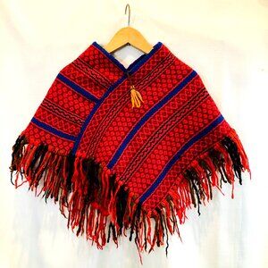 Vintage 1980s Kid's Poncho Made in Mexico Size S - M